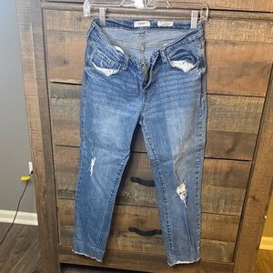 Kensie Medium Blue Distressed Cropped Skinny Jeans